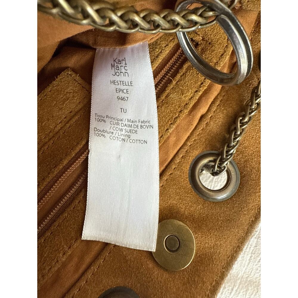 Vintage Karl Marc John Camel Suede Grommet Chain Shoulder French Boho Purse - Picture 10 of 11